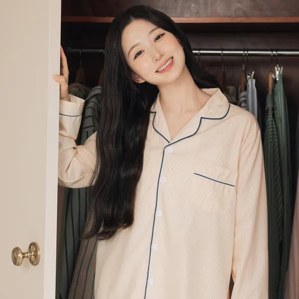 실크핏 클린 베이지 긴팔 파자마 남녀공용 커플 잠옷 세트 2PACK 57,900원