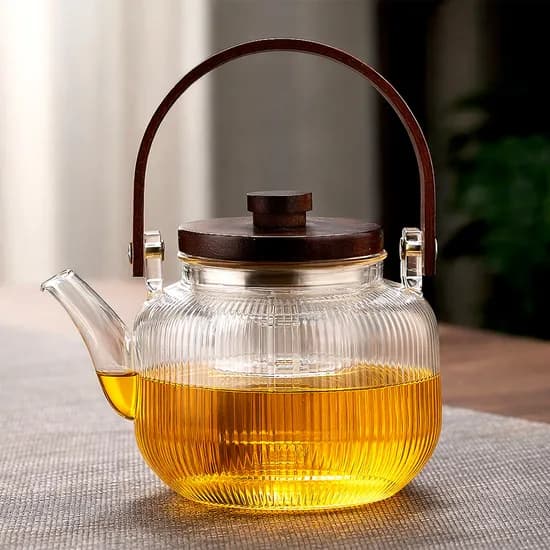 57도씨 내열유리 우드핸들 티팟 티포트 주전자 900ml