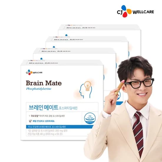 CJ브레인메이트 포스파티딜세린 PS 식약처인증 국내생산 두 뇌건강 인지력 60정, 4개