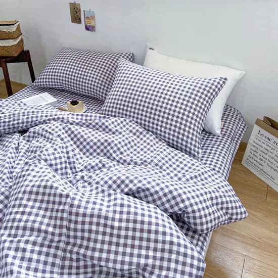 드림체크 먼지없는 사계절 옥수수솜 무봉제 차렵이불세트 그레이프 퍼플, Q베이직세트(이불+베개커버)