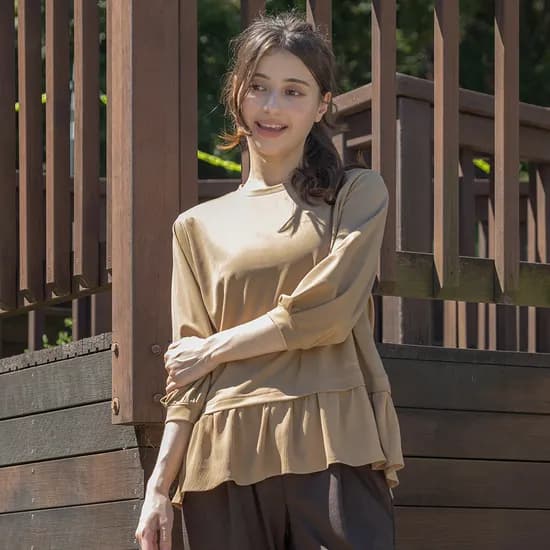 뒤란 쉬폰 레이어드 7부 티셔츠 4172 핏 여성 데일리 라인댄스