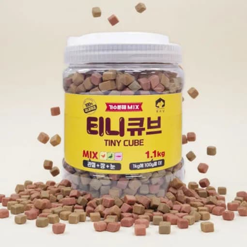 펫러닝 티니큐브 강아지 가수분해 간식 강아지 육포 훈련용 저칼로리 다이어트 간식 1.1kg 믹스