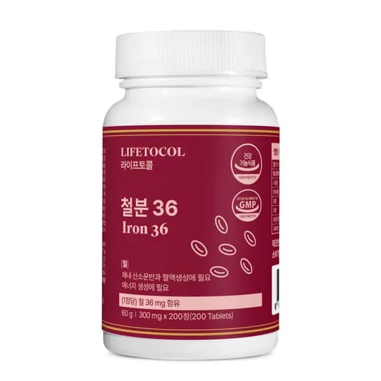 라이프토콜 철분 36 200정 헤모글로빈 임산부 영양제 비헴철 보충제 임신 철분제