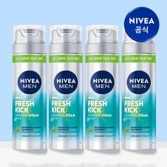 니베아 맨 프레시 킥 쉐이빙 폼 면도크림 200ml, 4개