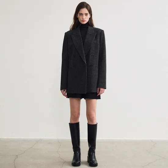 wool over-fit double-breasted jacket charcoal