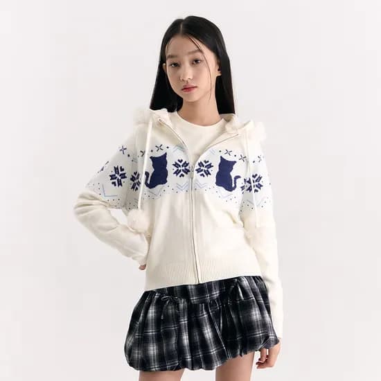 더데이걸 인조퍼 후드 방울 집업 스웨터 TGJM25W05 34,900원