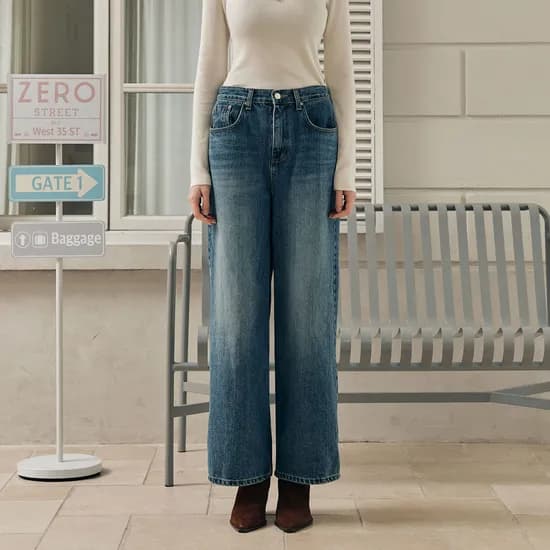 워싱 와이드 데님 팬츠 WASHED WIDE DENIM PANTS / INDIGO