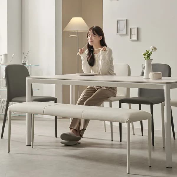 로프트 포세린 세라믹 식탁세트 웜화이트 의자3벤치1 1800mm 웜화이트프레임 336,000원