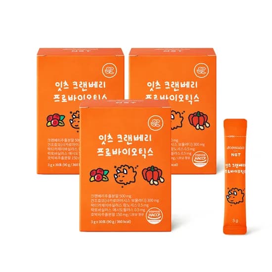NGT 조구만 잇츠 크랜베리 프로바이오틱스 네츄럴굿띵스 분말스틱 30포, 3개