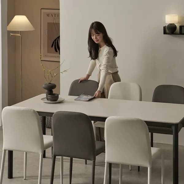 로프트 포세린 세라믹 식탁세트 의자6 머드그레이3카멜3, 1800mm, 블랙프레임