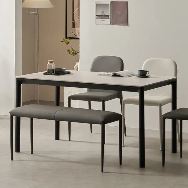 로프트 포세린 세라믹 식탁세트 웜화이트 의자2벤치1 1600mm 블랙프레임 282,000원