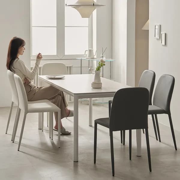 로프트 포세린 세라믹 식탁세트 의자6 웜화이트3카멜3 1600mm 웜화이트프레임