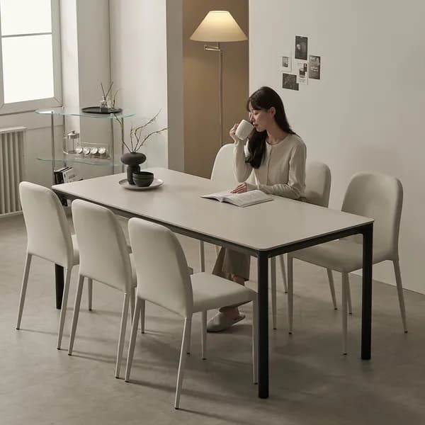 로프트 포세린 세라믹 식탁세트 의자6 머드그레이3카멜3, 1600mm, 블랙프레임