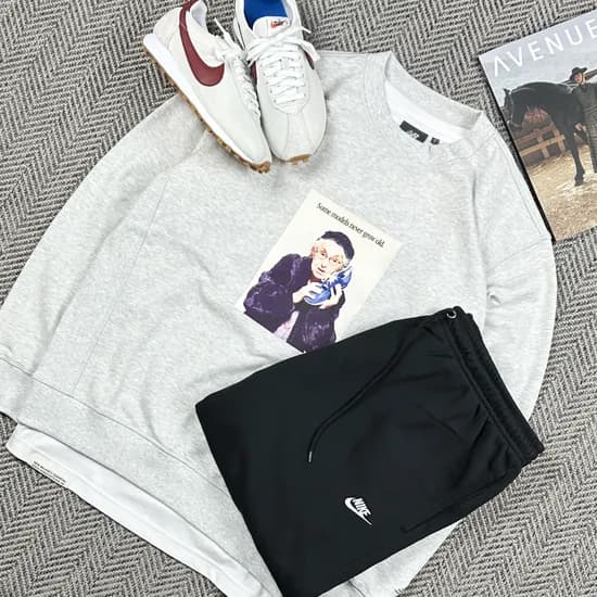 뉴발란스 맨투맨 긴팔 면 포토 그래픽 커플 티셔츠