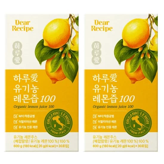 디어레시피 유기농 100% 레몬즙 20g 30포 x2개
