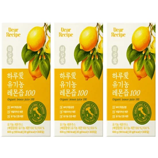 디어레시피 유기농 100% 레몬즙 20g 30포 x3개