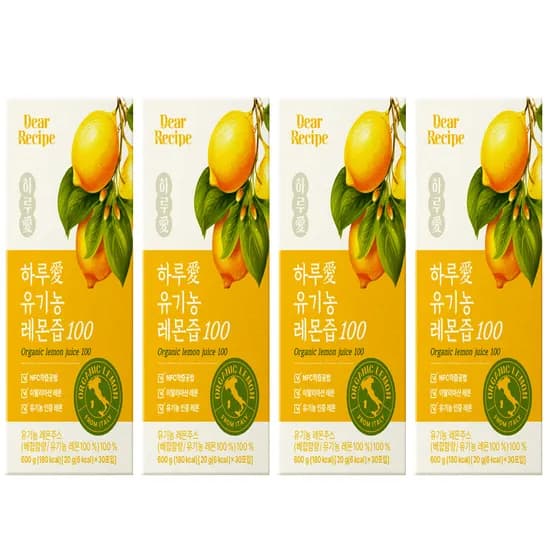 디어레시피 유기농 100% 레몬즙 20g 30포 x4개