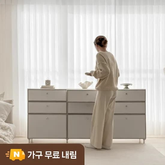 나무뜰 플로이 모듈 서랍장 미드센츄리 드레스룸 수납장 1800x400x800mm, 3단, 화이트