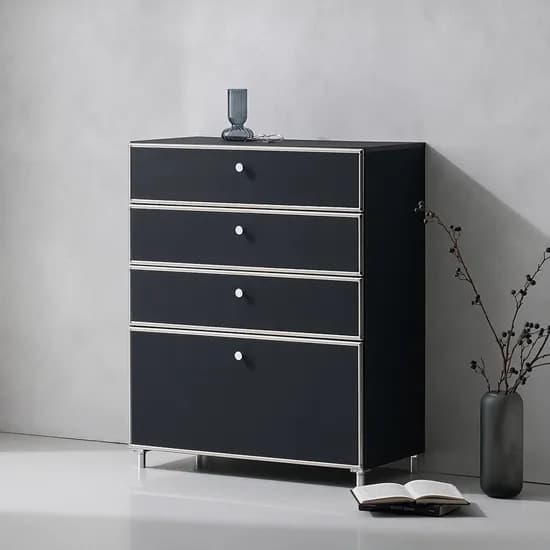 나무뜰 플로이 모듈 서랍장 미드센츄리 드레스룸 수납장 800x400x980mm, 4단, 블랙