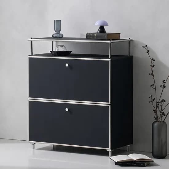 나무뜰 플로이 모듈 서랍장 미드센츄리 드레스룸 수납장 800x400x940mm, 2단, 블랙