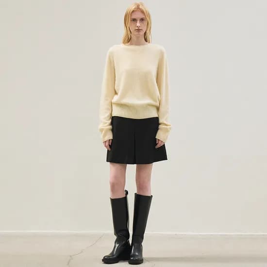 cashmere classic whole garment knitted pullover light yellow