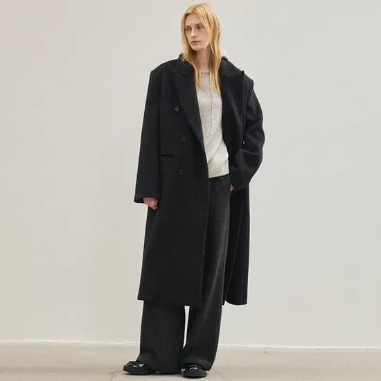 wool double-breasted coat deep charcoal