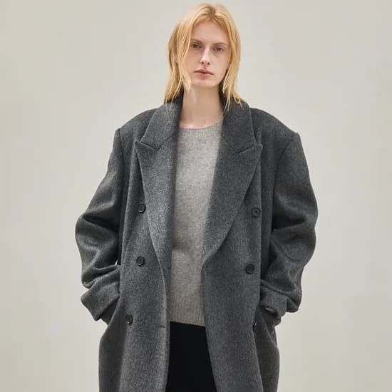 wool double-breasted coat melange gray