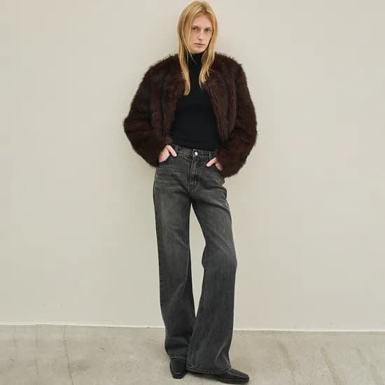 fur round jacket brown