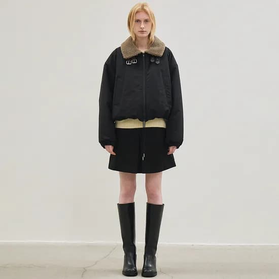 fur collar balloon padded jacket black