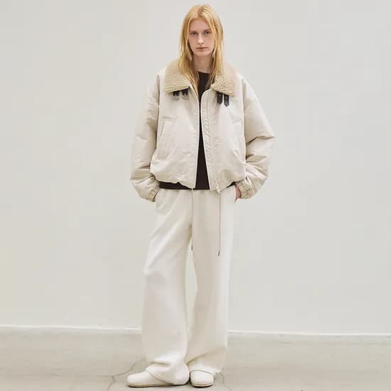 fur collar balloon padded jacket ecru