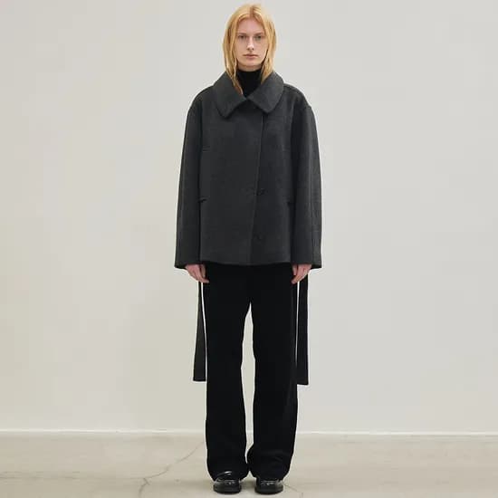 wool belted jacket charcoal