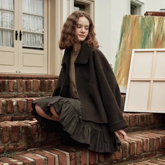 캐시미어 하이넥 집업 하프 코트 CASHMERE HIGH-NECK ZIP-UP HALF COAT