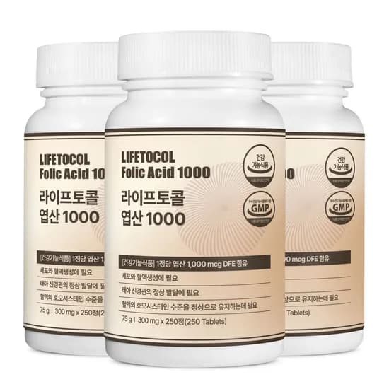 라이프토콜 엽산 1000 임신 준비 영양제 임산부 250정 3개