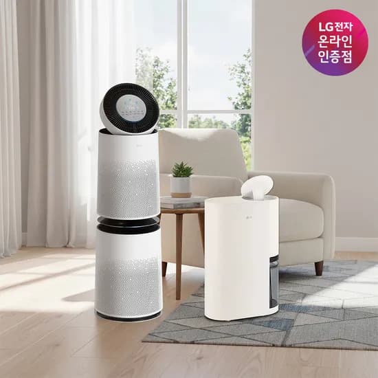 LG 퓨리케어 AI 360 공기청정기 + LG 휘센 오브제컬렉션 제습기 21L (AS285DWWC + DQ214MEGA) 미세먼지 곰팡이방지