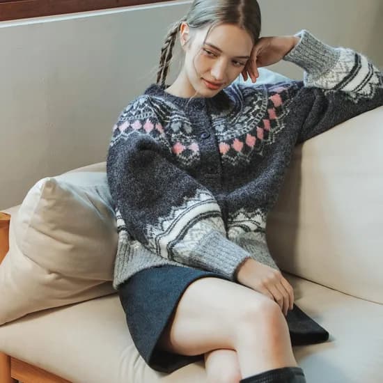 하트 노르딕 울 가디건 HEART NORDIC WOOL CARDIGAN / GRAY
