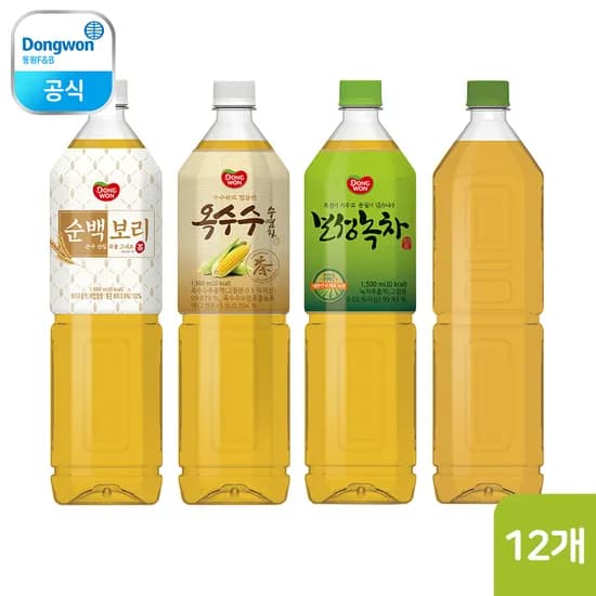 동원 순백보리차 / 무라벨 옥수수수염차 / 보성녹차 / 무라벨 에코보리 1.5L (총 12개)