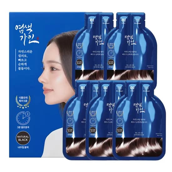염색 가인 헤어 새치 염색약 샴푸형 3분 셀프 저자극 일회용 내추럴블랙 30회분