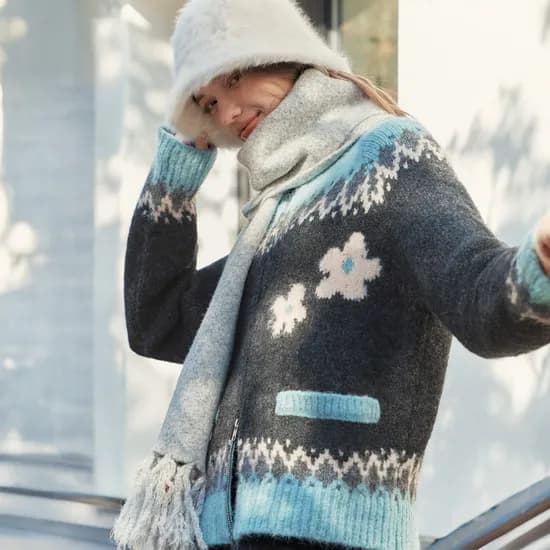 플라워 노르딕 울 가디건 FLOWER NORDIC WOOL CARDIGAN / BLUE