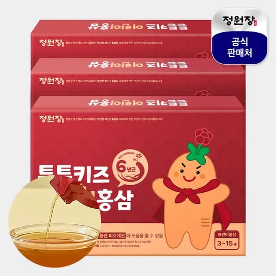 정원장 튼튼키즈 어린이 홍삼 6년근 망고맛 30포 키즈 초등 중등 청소년 600g 3개