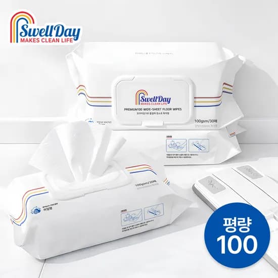 2+1 스웰데이 물걸레 청소포 30매입 3팩 리필 일회용 특대형 청소물티슈 캡형