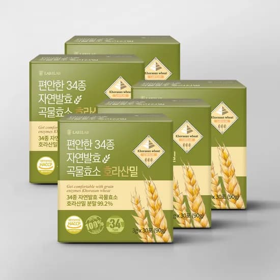 랩온랩 편안한 34종 자연발효 곡물효소 호라산밀 소화 유산균 분말 카무트 30포 5개