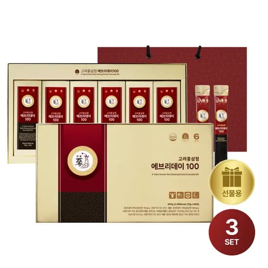 PNBG 풍년보감 에브리데이100 홍삼정 진액스틱 가성비 부모님 선물세트 60포, 3개