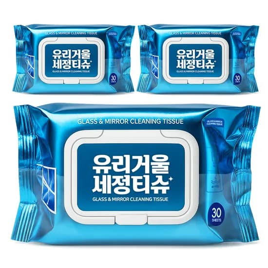 유리거울 세정티슈 뽀득 청소 알콜물티슈 세정 주방 티슈 청소 멀티클리너 30매 3개