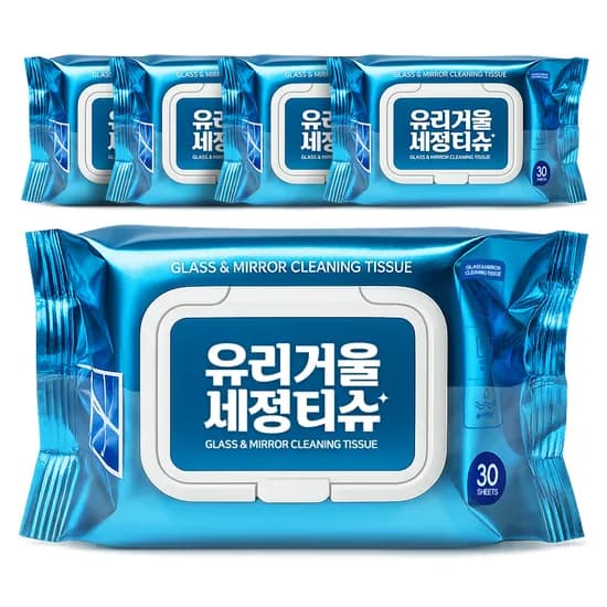 유리거울 세정티슈 뽀득 청소 알콜물티슈 세정 주방 티슈 청소 멀티클리너 30매 5개