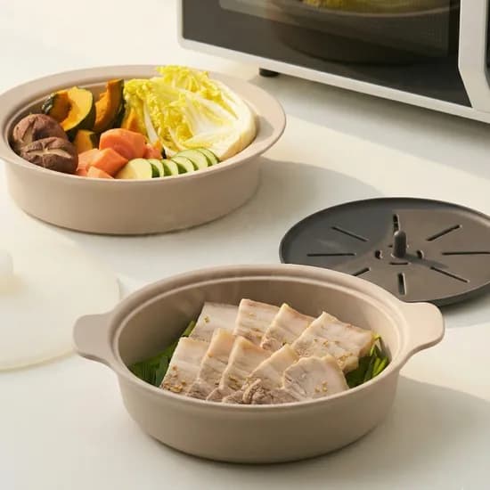 N배송 실리팟 프리미엄 실리콘 납짝 2단 찜기 전자레인지 오븐 용기