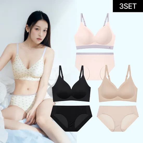 실루엣 심리스 레이스 브라팬티 세트