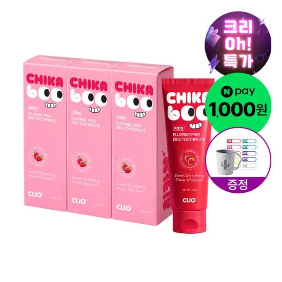 크리오 치카부 무불소 아기 유아 어린이 딸기향 치약 120g 3개+양치컵