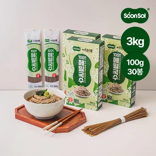 순솔 메밀면 메밀 국수 소바 모밀 냉모밀 100% 순메밀 1kg, 3개