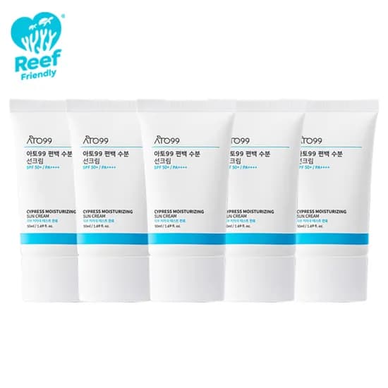 아토99 수분 선크림 SPF50 끈적임 백탁 없는 리프세이프 운동 썬크림 50ml, 5개