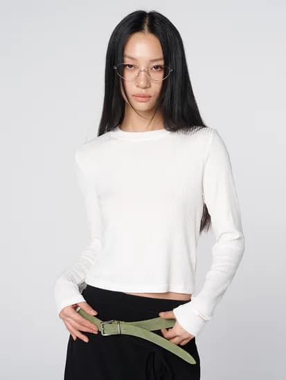 텐셀 울 블렌드 소프트 골지 크롭 티셔츠 아이보리